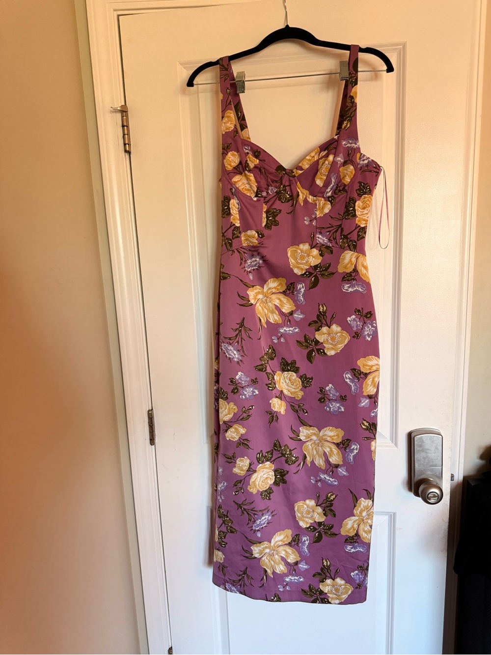 Zara Mauve Pink Floral Midi Dress with Yellow Rose Print